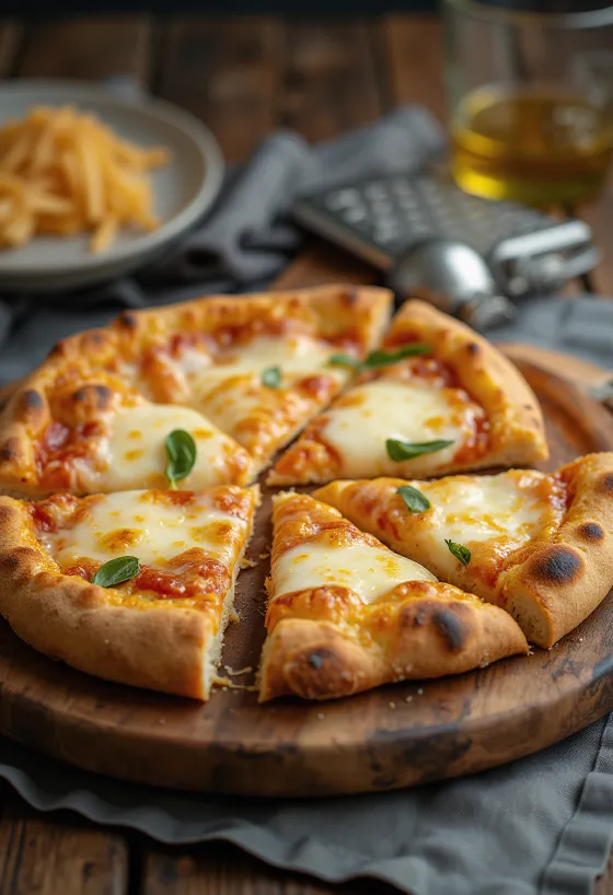 Pizza margherita z parmezanem podana na stół