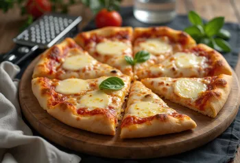 Pizza margherita z parmezanem podana na stół