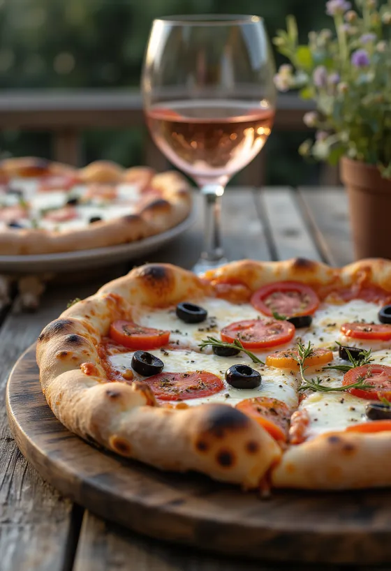 Pizza Provençale z pomidorami, czarnymi oliwkami i ziołami prowansalskimi