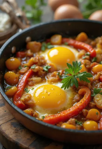 Ratatouille z kolorowych pieczonych warzyw, udekorowane świeżymi ziołami