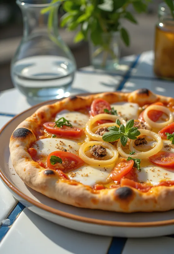 Pizza Pugliese z czerwoną cebulą i sardelami