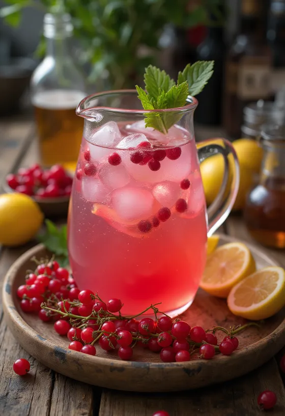 Lemoniada porzeczkowa podana w szklance