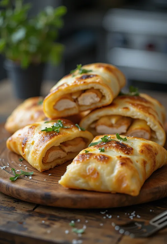 Calzone z grillowaną piersią kurczaka upieczone na złoty kolor