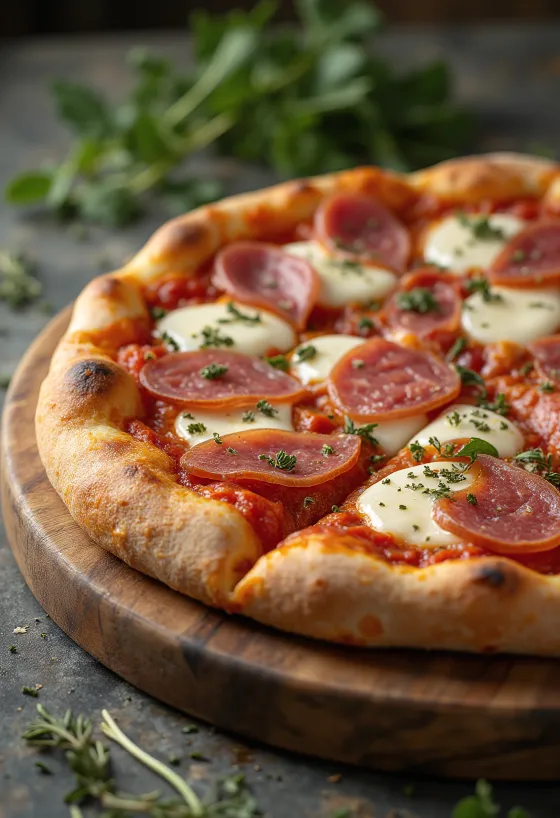 Pizza al Finocchiona z salami z koprem włoskim i świeżym oregano