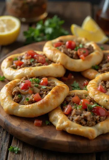 Sfiha, arabska pizza mięsna podana na talerzu