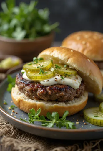 Szwedzki burger wołowy podany na talerzu