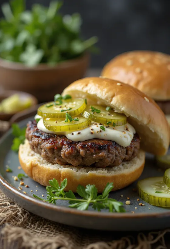 Szwedzki burger wołowy podany na talerzu