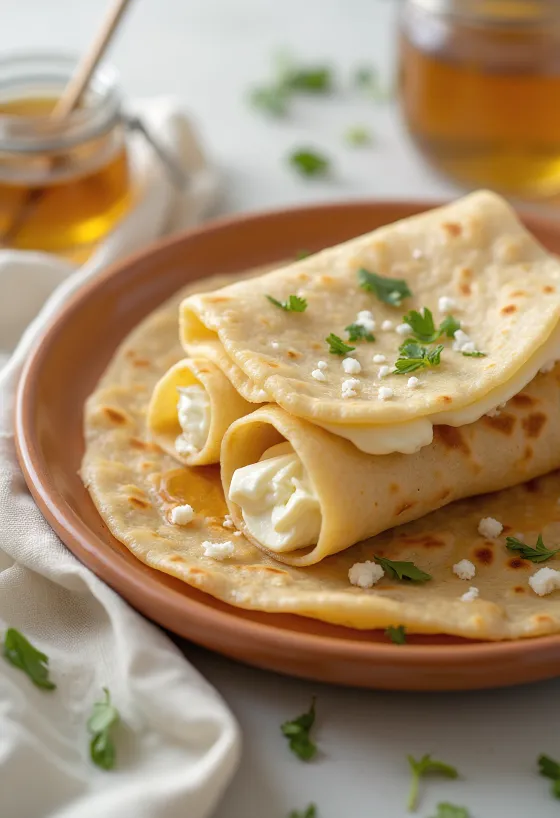 Chapati z twarogiem, świeżo upieczone, podane