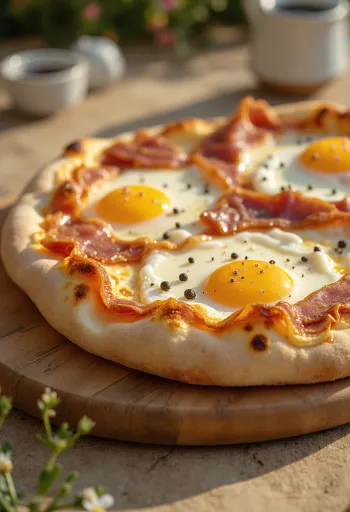 Pizza alla Pancetta e Uova z boczkiem i jajkiem