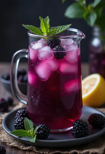Lemoniada jeżynowa podana w szklance