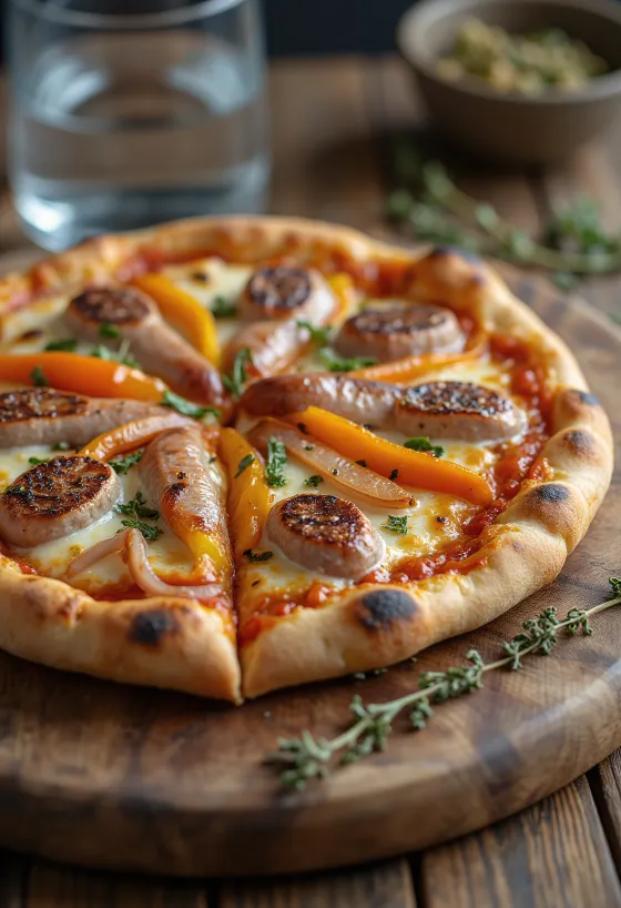 Pizza Viennese z austriacką kiełbasą, papryką i mozzarellą