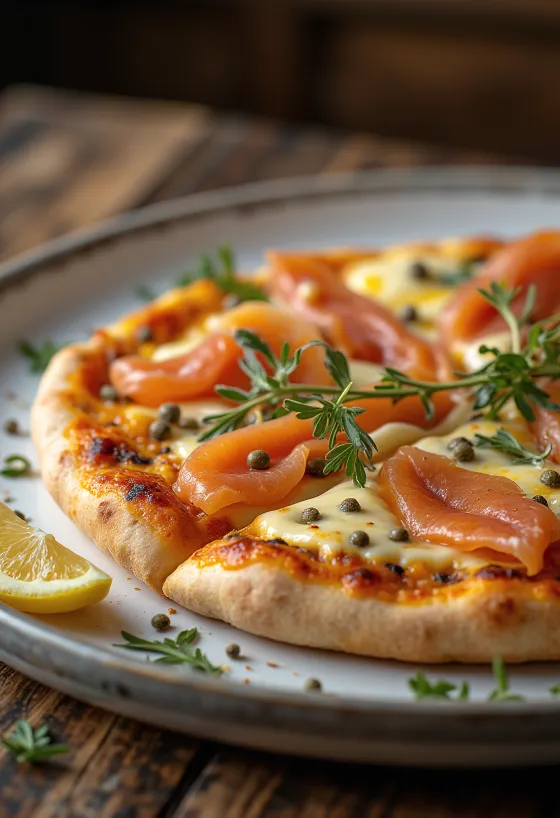 Pizza à la Norvégienne z wędzonym łososiem, kaparami i śmietaną