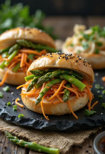 Bao bun ze szparagami podane na talerzu