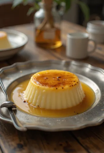 Flan na mleku, podany w sosie karmelowym