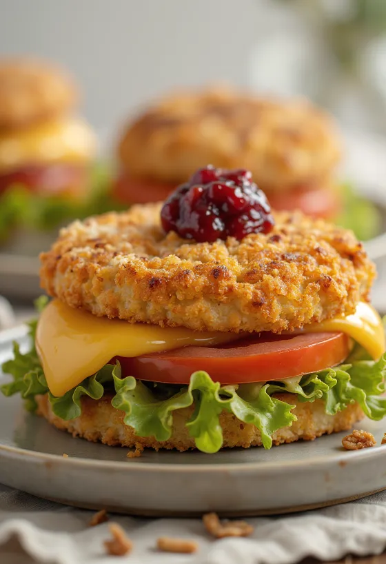Burger ze Smażonym Serem podany na talerzu
