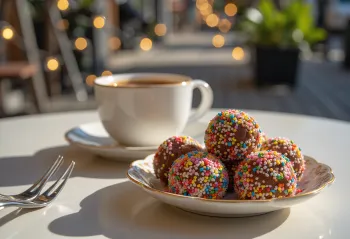 Kulki Brigadeiro z cukrem w kolorowej posypce, podane