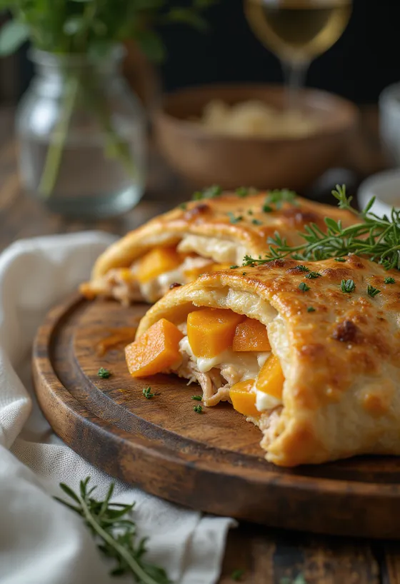 Świeżo upieczone Calzone z Kurczakiem i Dynią