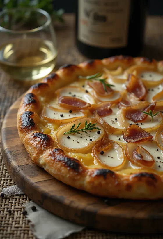 Tarte flambée ze śmietaną, cebulą i boczkiem