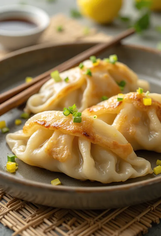 Lemongrass Chicken Gyoza podana z sosem sojowym