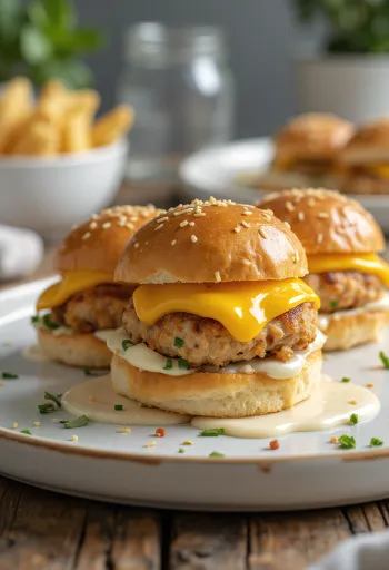 Mini burger z kurczakiem z grillowanym kotletem i roztapiającym się serem