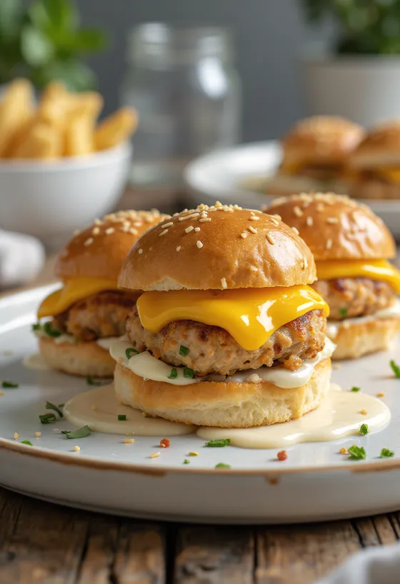 Mini burger z kurczakiem z grillowanym kotletem i roztapiającym się serem