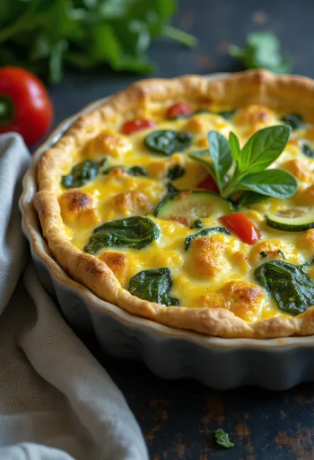 Wegański quiche z mąki z ciecierzycy pokrojony na kawałki