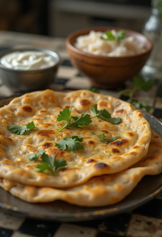 Świeżo przygotowany indyjski chlebek paratha