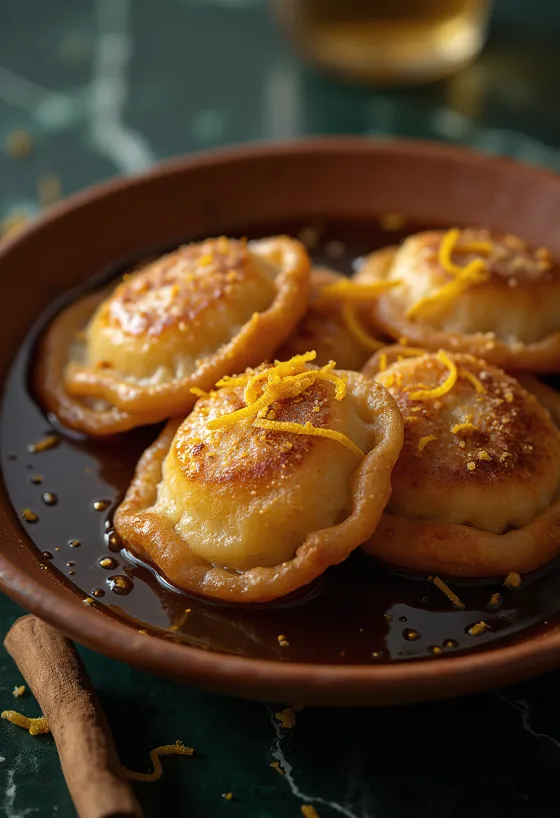 Sopaipilla chilena pasadas podana z cynamonem, cukrem i miodem