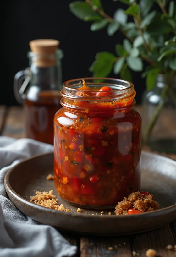 Pomidorowo-chili marynata BBQ podana na stole