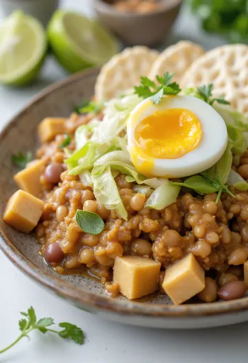 Gado-gado z krakersami ryżowymi, podane ze świeżymi warzywami, tofu i orzeszkami ziemnymi