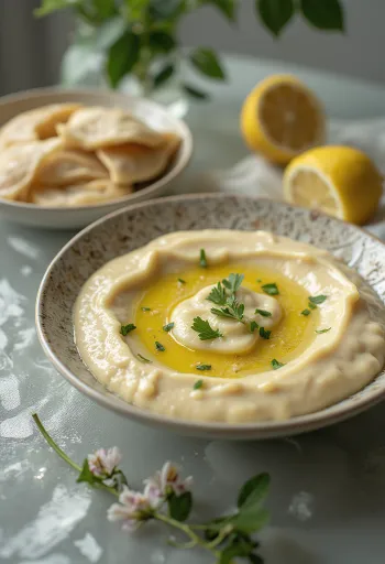 Sos tahini z cytryną, pitą i grillowanymi warzywami