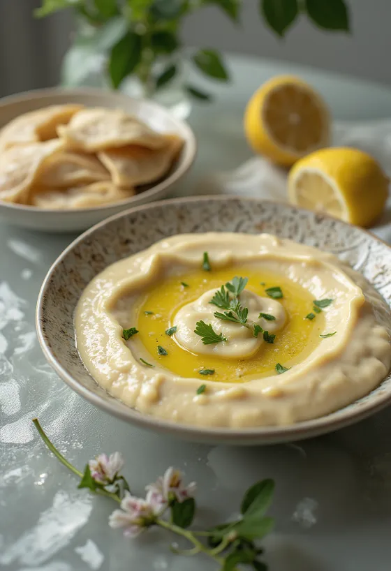 Sos tahini z cytryną, pitą i grillowanymi warzywami