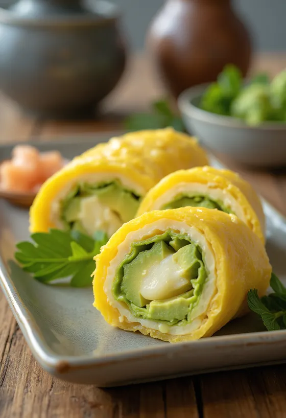 Tamagoyaki z awokado, omlet z bogatym nadzieniem z awokado