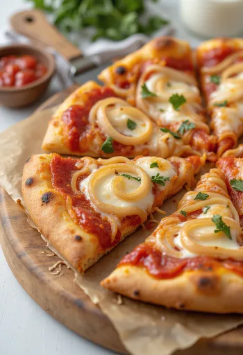 Pizza con Cipolla z cebulą i mozzarellą