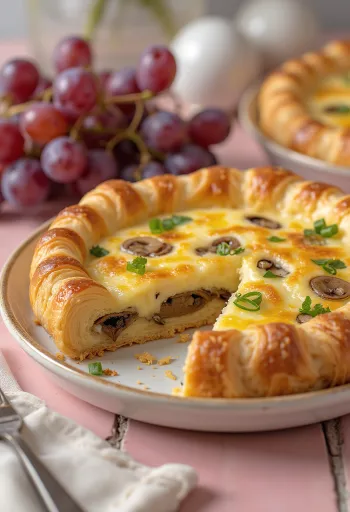 Quiche na cieście croissantowym pokrojony na kawałki