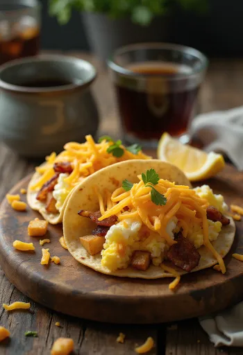 Tacos śniadaniowe z jajkiem, bekonem i ziemniakami w tortilli kukurydzianej