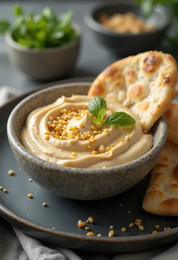 Sezamowy sos czosnkowy z tahini podany na talerzu