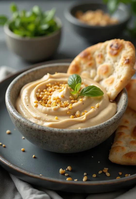 Sezamowy sos czosnkowy z tahini podany na talerzu