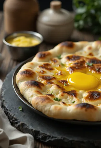 Maślany chlebek naan podany na stół