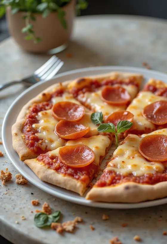Wegańska pizza pepperoni z serem roślinnym i kiełbasą