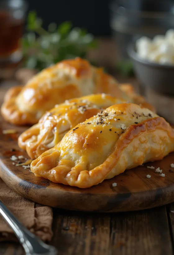 Empanadas z kurczakiem przekrojone na pół, z soczystym nadzieniem