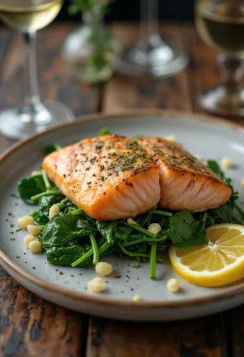 Łosoś z rusztu podawany ze szpinakiem