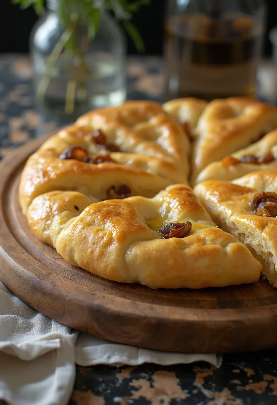 Focaccia na maślanym cieście podana na stół