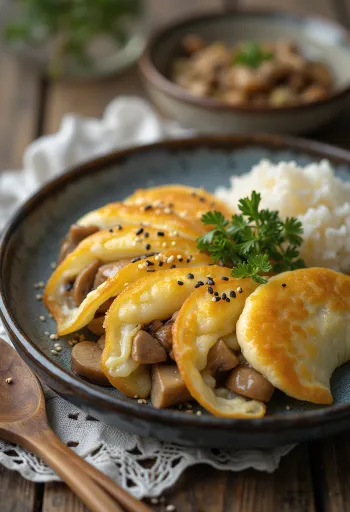 Tamagoyaki z grzybami, plastry omletu ze świeżymi grzybami