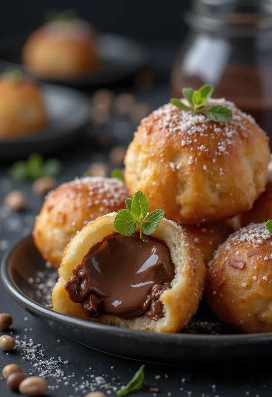 Zeppole z Nutellą, podawane na świeżo