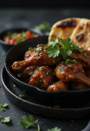 Kurczak Adobo z chlebkiem naan w korzennym sosie