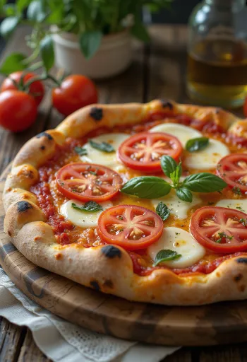 Pizza Caprese ze świeżymi pomidorami, mozzarellą i bazylią