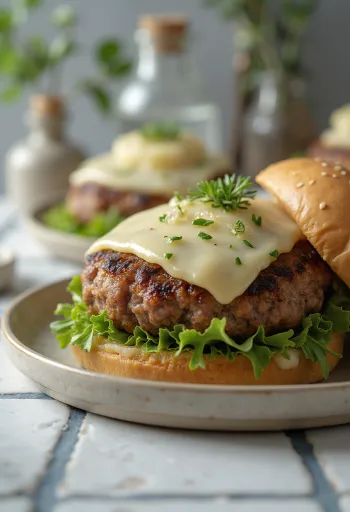 Burger Cielęcy z Estragonem podany na talerzu