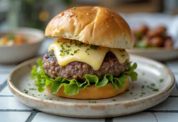 Burger Cielęcy z Estragonem podany na talerzu