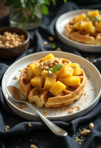 Gofry w stylu afrykańskim z mango, orzeszkami ziemnymi i sokiem z limonki